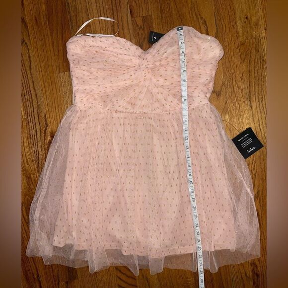 Lulus Destined for Dancing Pink Polka Dot Mesh Strapless Mini Tule Dress Size L - Picture 10 of 11